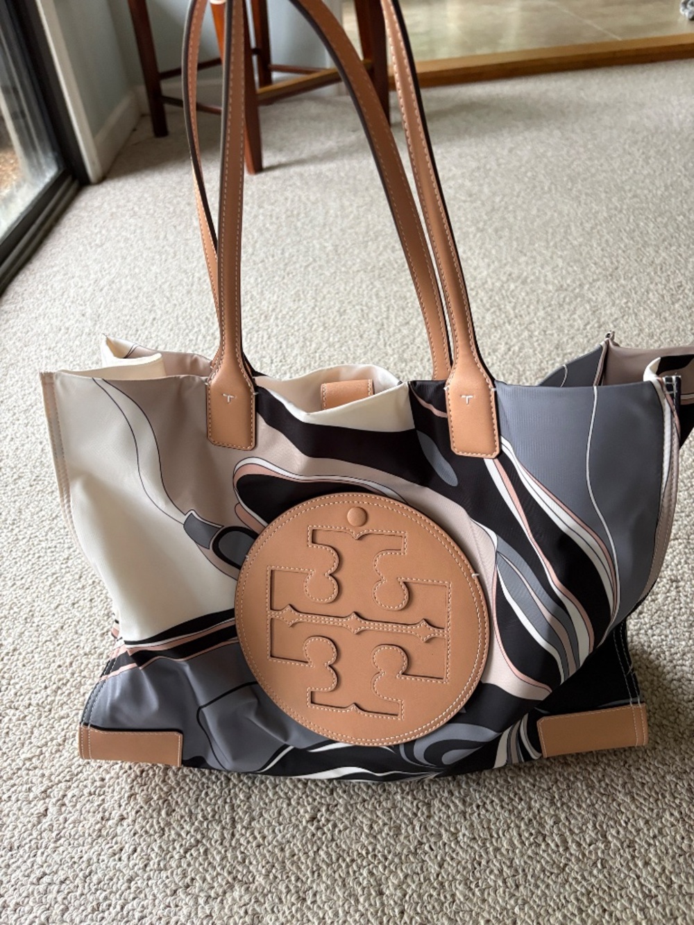 Tory Burch Ella Tote Neutral Tulip Swirl Print Large Laptop Work Travel Bag - Picture 10 of 10